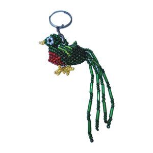 Ethnic Artisan Handbeaded Peacock Bird Charm Handmade Keychain Bag Charm Amulet